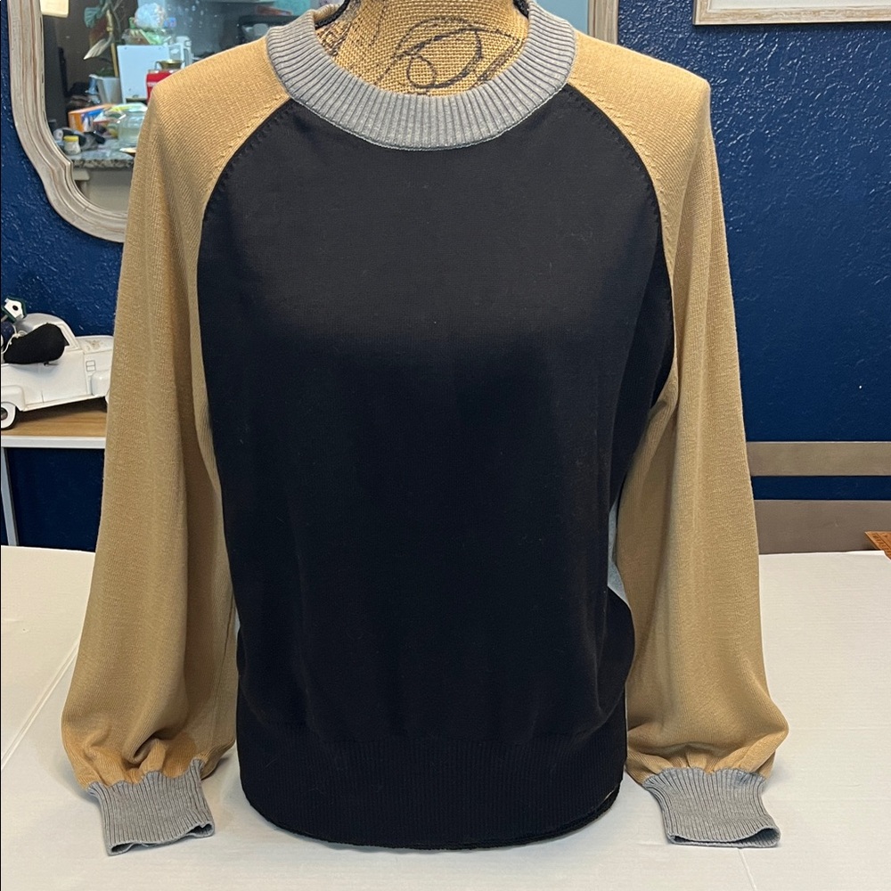 MONROW COLORBLOCK CORTON BLEND PULLOVER CREWNECK SWEATER LARGE